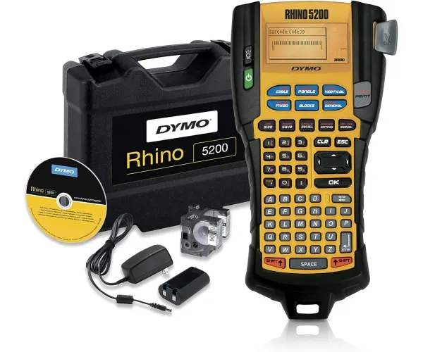 DYMO Industrial Label Maker & Carry-Case RhinoPRO 5200 Label Maker, For Job Sites and Heavy-Duty Labeling Jobs, Prints Fast, Includes 2 Rolls of DYMO Industrial Vinyl Labels Rhino 5200 Machine Carry Case Kit