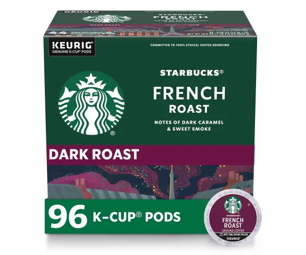 Starbucks K-Cup Coffee Pods—Dark Roast Coffee—French Roast for Keurig Brewers—100% Arabica—4 boxes (96 pods total) French Roast 24 Count (Pack of 4)