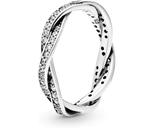 Pandora Sparkling Twisted Lines Ring - Gift for Her - Stackable Sterling Silver Ring for Women - Sterling Silver with Clear Cubic Zirconia - Size 7.5