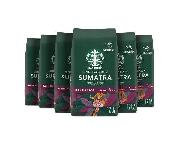 Starbucks Ground Coffee—Dark Roast Coffee—Sumatra—100% Arabica—6 bags (12 oz each) Sumatra 12 Ounce (Pack of 6)