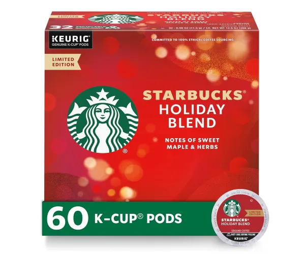 Starbucks K-Cup Coffee Pods, Holiday Blend Medium Roast Coffee For Keurig Brewers, 100% Arabica, Limited Edition Holiday Coffee, 6 Boxes (60 Pods Total) Holiday Blend 60 Count (Pack of 6)