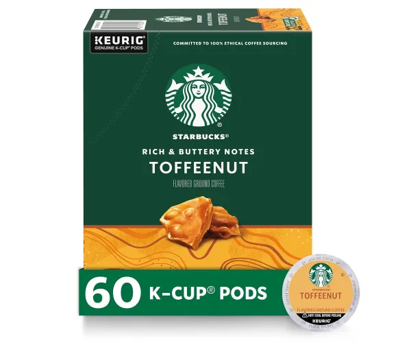 Starbucks Medium Roast K-Cup Coffee Pods — Toffeenut for Keurig Brewers — 10 Count (Pack of 6) Rich and Buttery Notes 10 Count (Pack of 6)