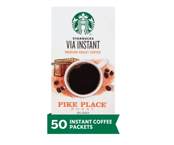 Starbucks VIA Instant Coffee—Medium Roast Coffee—Pike Place Roast—100% Arabica—1 box (50 packets) Pike Place 50 Count (Pack of 1)