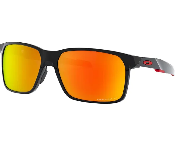 Oakley Men's Oo9460 Portal X Rectangular Sunglasses Polished Black on Red/Prizm Ruby Polarized 59 Millimeters