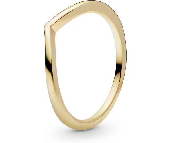 Pandora Polished Wishbone Ring - Minimalist Chevron Shape Ring - Stackable Gold Ring for Women - 14k Gold-Plated Shine 3 No Gift Box