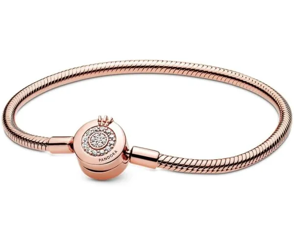 Pandora Moments Sparkling Crown O Snake Chain Bracelet, Clear CZ Rose Charm Bracelet 19cm, 7.5 inc