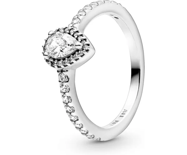 Pandora Classic Teardrop Halo Ring - Sterling Silver Ring for Women - Layering or Stackable Ring - Gift for Her - Sterling Silver with Clear Cubic Zirconia No Box 9
