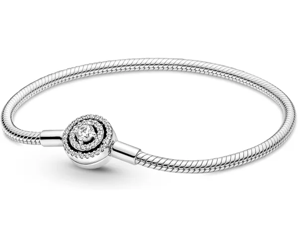 Pandora Moments Halo Clasp Snake Chain Bracelet - Sterling Silver Charm Bracelet for Women - Compatible Moments Charms - Features Sterling Silver & Cubic Zirconia - 8.3
