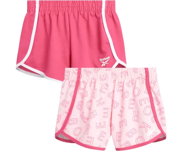 Reebok Girls' Active Shorts - 2 Pack Lightweight Athletic Gym Dolphin Running Shorts (7-12) 14-16 Carmine Rose/Letters