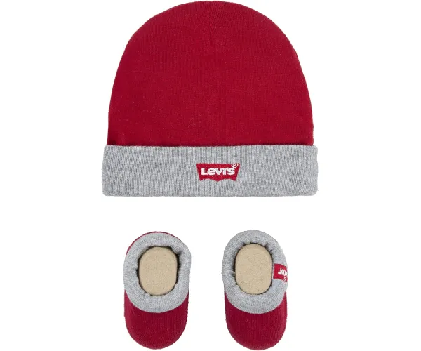 Levi's Baby Girls' Hat and Booties 2-Piece Set 0-6 Months Red/Grey
