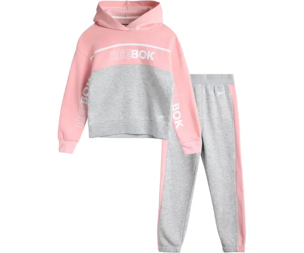 Reebok Girls' Sweatsuit Set - 2 Piece Fleece Hoodie and Jogger Sweatpants (Size: 7-12) 4 Quartz Pink/Grey