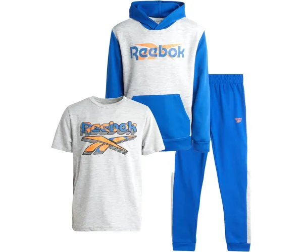 Reebok Boys' Active Jogger Set - 3 Piece Long Sleeve Shirt and Sweatpants - Performance Fleece Tracksuit for Boys (8-12) Vector Blue 8