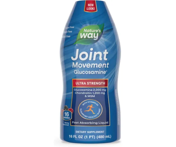 Nature's Way Joint Movement Glucosamine Fast Absorbing Liquid, Ultra Strength, Supports Healthy Bones*, Chondroitin, and MSM with Vitamin D3, Berry Flavored, 16 Fl Oz (Packaging May Vary)