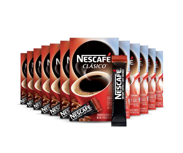 NESCAFE CLASICO, Dark Roast Instant Coffee, 12 boxes (84 packets) Dark Roast 12 boxes (84 packets)