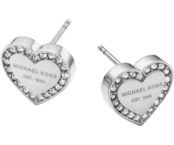 Michael Kors Silver-Tone Stud Earrings for Women; Stainless Steel Earrings; Jewelry for Women Silver Signature Heart