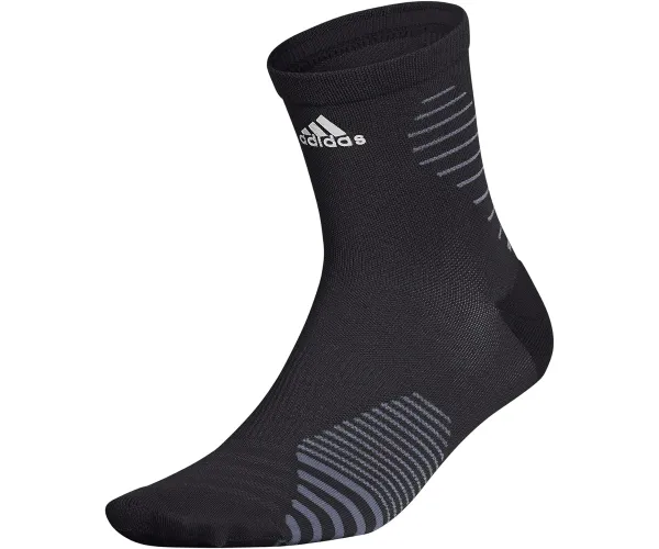 adidas Running Mid-Crew Socks (1-Pair) Large Black/Onix Grey/Silver Reflective