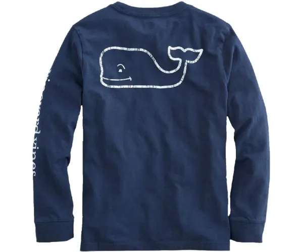 vineyard vines Kids' Long Sleeve Vintage Whale Pocket T-Shirt Medium Blue Blazer