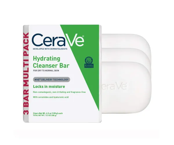 CeraVe Hydrating Cleanser Bar | Soap-Free Body and Facial Cleanser with 5% Moisturizing Cream | Fragrance-Free |3-Pack, 4.5 Ounce Each 4.5 Ounce, Pack of 3