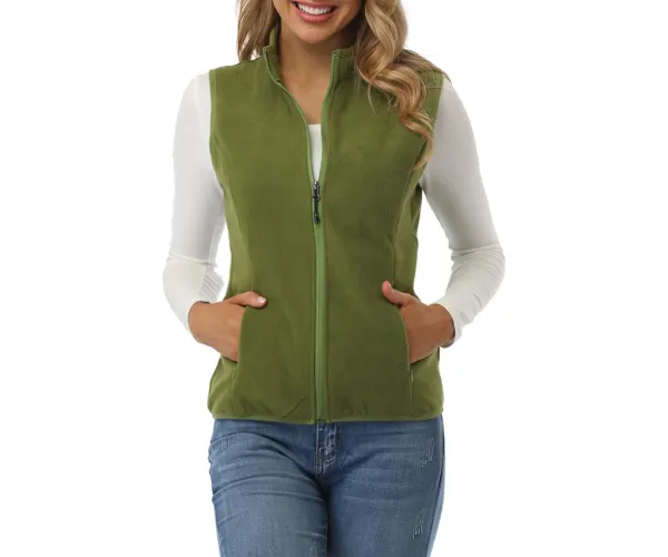 Fuinloth Women's Fleece Vest, Polar Soft Sleeveless Classic Fit with Zip up Pockets X-Small Army Green