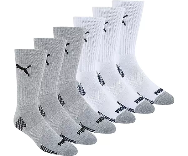 PUMA mens 6 Pack Crew Socks 10-13 White/Grey