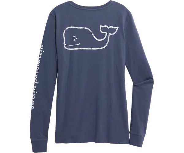 vineyard vines Women's Long Sleeve Vintage Whale Pocket T-Shirt Medium Blue Blazer