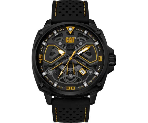 CAT 'Tokyo' Men Watch, 44mm case, Black face, Stainless Steel case, Silicone Strap, Black/Yellow dial (AJ.161.21.127)