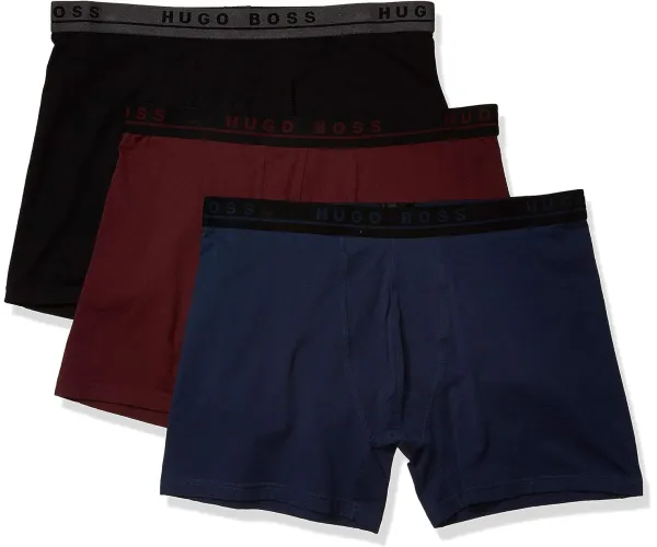 BOSS Men's Cotton Stretch Boxer Brief, Pack of 3 Small Dark Red/Black/Navy