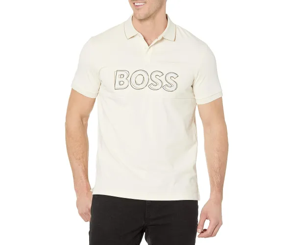 BOSS Men's Modern Center Logo Regular Fit Polo Shirt Small Big Oat Milk