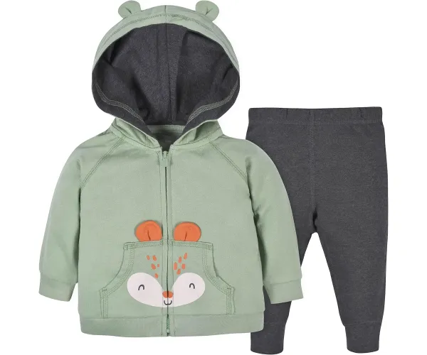 Gerber Baby Boys Toddler Zip Hoodie & Joggers Clothing Set 18 Months Fox Green