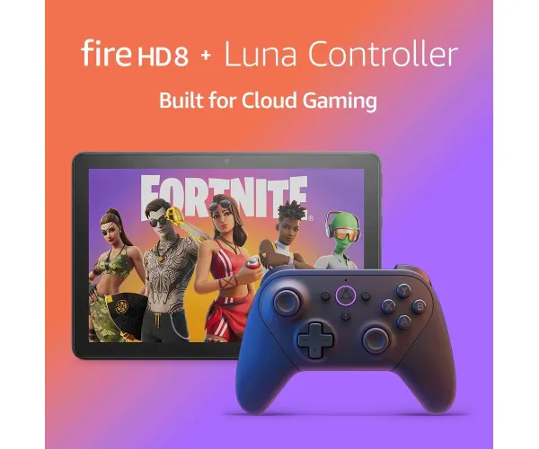 Amazon Fire HD 8 tablet, 8” HD Display, 32 GB, 30% faster processor, 2GB RAM, and Luna Controller, (2022 release), Black 32 GB Lockscreen Ad-Supported Black with Luna Cloud Gaming Controller