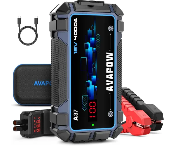 AVAPOW Car Battery Jump Starter 4000A Peak,12V Portable Jumpstart Box for Up to 10L Gas 10L Diesel Engine with Booster Function,PD 60W Fast Charging Lithium Jump Starters Charger Pack